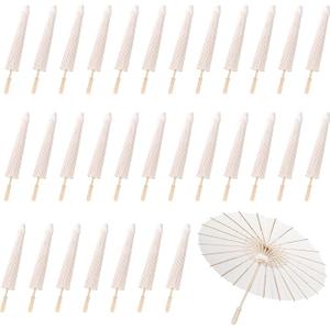 MBJZSL 30 Pack White Paper Umbrellas, 23.6 Inch Paper Parasol Umbrella Chinese Japanese Style DIY Umbrellas Decorative Vintage Decor for Wedding Props