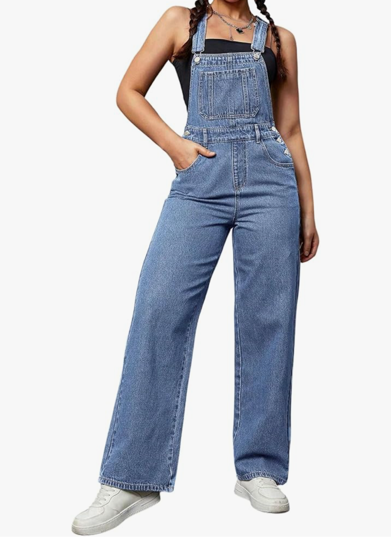 WDIRARA Women's Denim Overalls Adjustable Strap Jean Jumpsuit Bib Overalls size M