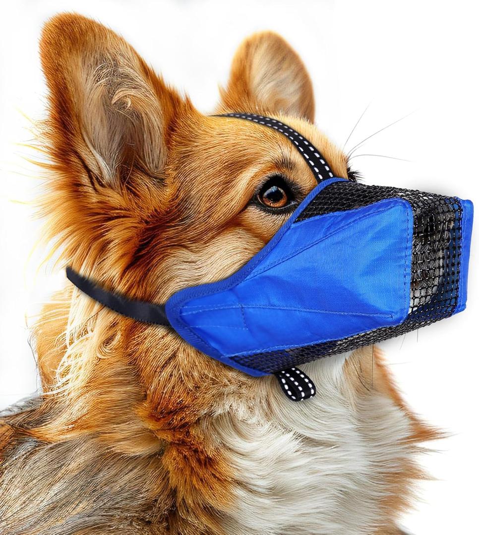 Mesh Dog Muzzle, Breathable Soft Dog Muzzle with Reflective Straps for Secure Fit, Prevents Biting, Chewing Scavenging- Adjustable for Small Medium Large Dogs,Blue,M (M(Snout Cir: 9.44))