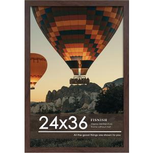 24x36 Poster Frame Walnut Woodgrain, Poster Frames 24 x 36 inches or 24x36 Picture Frames with HD Plexiglass Durable and Scratch-proof for Horizontal or Vertical Wall Mounting, 1 Pack