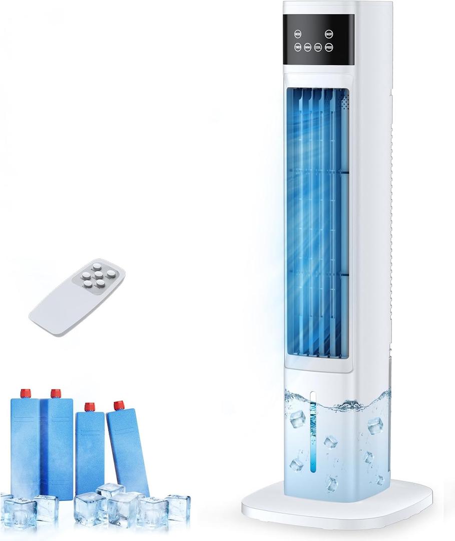 Evaporative Air Cooler, 3-in-1 Portable Air Conditioners for Room, 4 Modes 3 Speeds, Fast Cooling Portable AC Unit w/24H Timer, Remote Oscillating Tower Fan, Quiet Swamp Cooler for Bedroom Office (White)