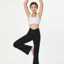 Baleaf Girls' Flare Leggings Cross High Waisted Bootcut Yoga Dance Pants Kids Bell Bottoms Leggings with Pockets (Black, S)