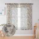 OWENIE Floral Sheer Curtains with Pattern 63 Inches Long 2 Panels Set for Living Room Bedroom, Sheer Floral Curtains with Printing Leaf Design Rod Pocket Light Filtering Farmhouse Curtains 42W 63L