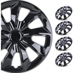 WOLFSTORM 4-Pack 17 Inch Hubcaps,Special Design Fashion Shape Replacement Rim Cover Hubcaps,Car Truck SUV Wheel Hub Accessories, Black Lacquer