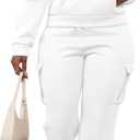 LovelyWholesale Sweatsuits Women 2 Piece Outfit Hoodies and Cargo Sweatpants Matching Sets White Small