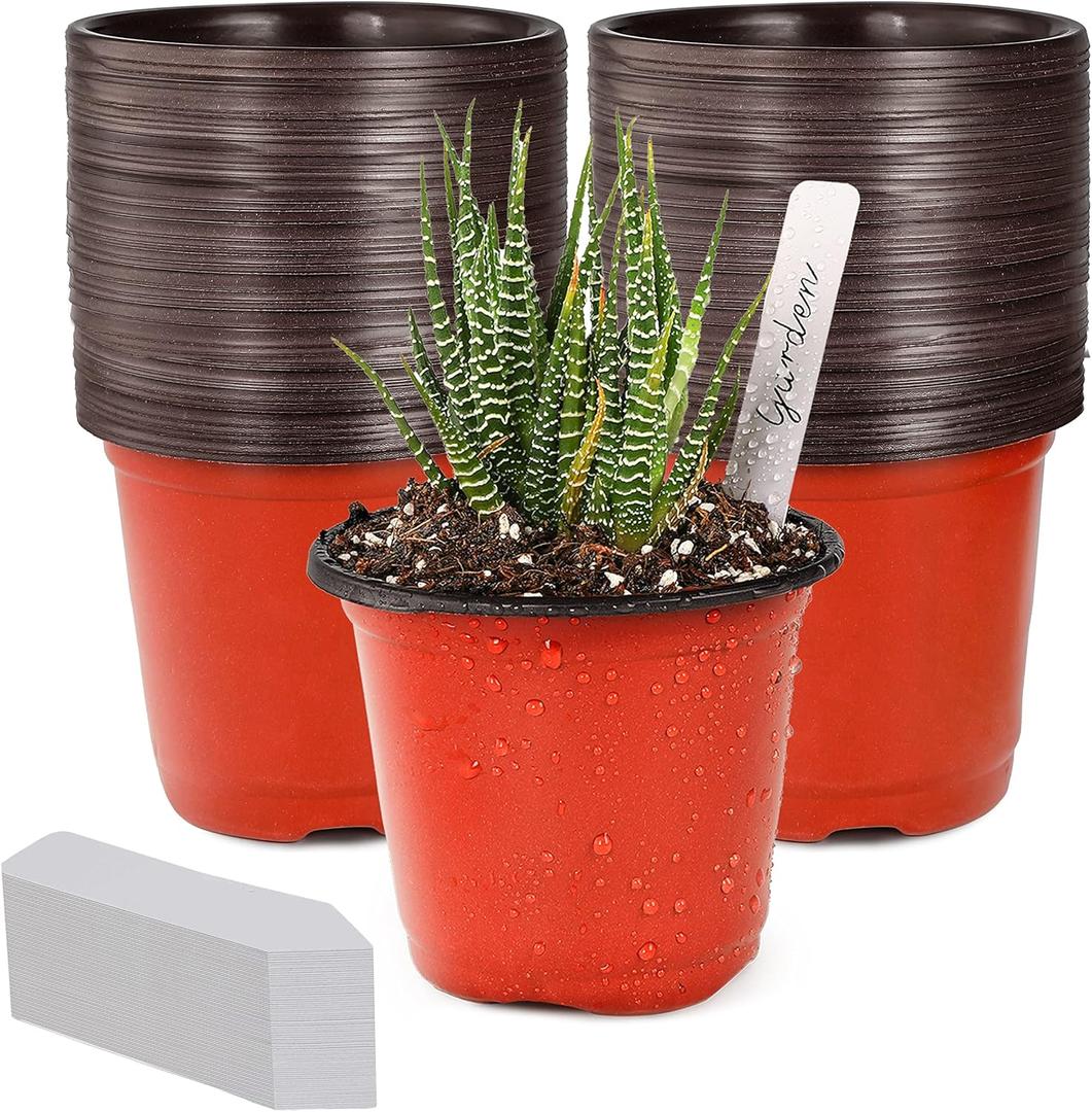TDHDIKE 4" Small Plastic Plant Nursery Pot/Pots (100pcs) Seedlings Flower Plant Container Seed Starting Pots , Come with 100pcs Plant Labels