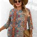 LOMON Plus Size Women Blouses 3/4 Length Sleeve Tops Crewneck Pleated Casual Tees Shirts 1X-5X (XXXL)