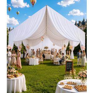 50ft x 40ft White Ceiling Drapes 10-Pack for Wedding Party Hang-Kit