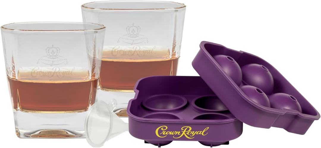 Crown Royal Ice Mold with 2 Whiskey Glasses Authentic License Compatible - Premium Whisky Accessories