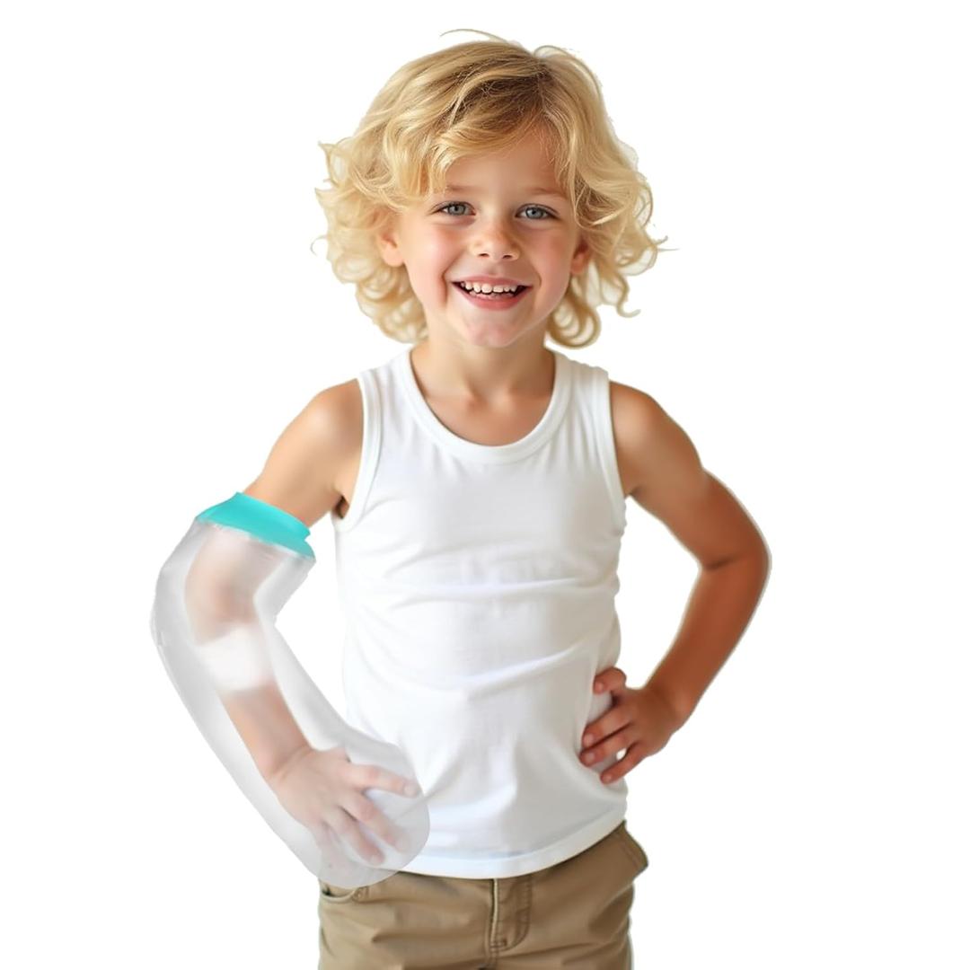 Waterproof Cast Covers for Shower Arm Kids, Water Proof Plastic Sleeve to Cover Arms After Surgery/Wound/Fracture/Bandage/Fingers, Sleeves Protector Bag Youth/Toddler Showering Child in Bath Small (Green)