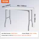 VEVOR Stainless Steel Foldable Work Table, 24 * 48 Inch Heavy Duty Food Outdoor Stainless Steel Worktable for Commercial Kitchen Restaurant, 48" x 24" x 34"