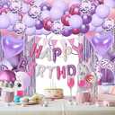 Pink Purple Birthday Decorations for Women Girls, Purple Party Decorations, Pink & Purple Balloons Happy Birthday Banner, Fringe Curtain, Heart Star Foil Confetti Balloons for Birthday Supplies