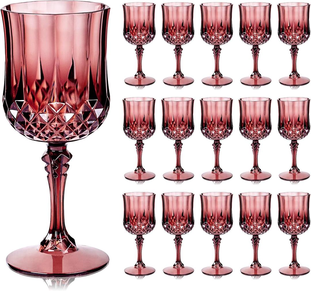 Ciaell 24PCS Burgundy Plastic Wine Glasses - 7 Oz Plastic Goblets for Party - Burgundy Vintage Drinking Glasses - Disposable Water Goblets Set for Wedding, Bar, Wine, Beer, Juice