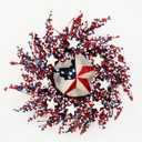 Seasons 22 Inch Patriotic Wreath, 4th of July Wreath for Front Door with Stars and Berries, Red White and Blue Wall Decor