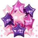Purple Pink Star Foil Balloon, 10PCS Foil Stars Shape Balloons, 18 Inch Metallic Dark Light Pink Purple Stars Balloons Pentagram for Helium for Girls Birthday, Music, Anniversary Party Decoration