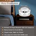 LONPOO CD Players Portable Boombox with FM Radio/USB/Bluetooth/AUX Input and Earphone Jack Output, Stereo Sound Speaker & Audio Player,White