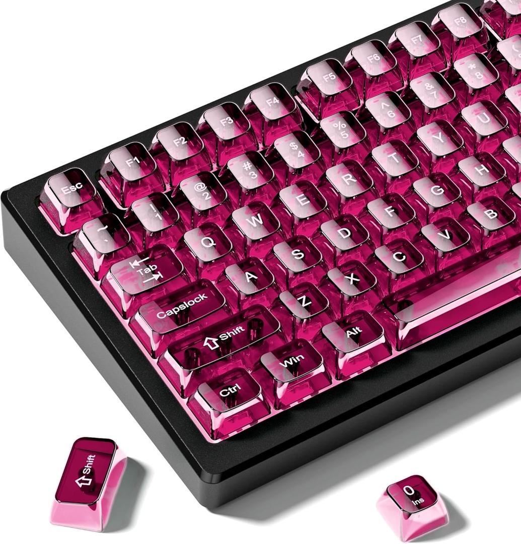 dagaladoo Fuchsia Clear keycaps for Mechanical Keyboard,Transparent MDA keycaps 60 75 100 Percent,Ceramic Jelly Key caps Set,Shine Through Key caps for Mx Switches Mechanical Keyboard(115key)