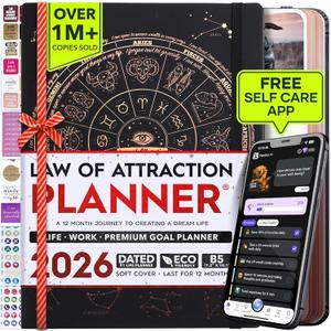 Deluxe 2026 Planner Weekly and Monthly | Law of Attraction Planner with Productivity App | 12-Month for Productivity, Gratitude & Goal Setting | Includes Foldable Vision Board, Gift Box & Stickers (B5 18.29 x 25.65 cm, ['BLACK ASTRO'])