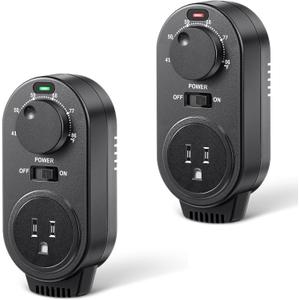 2 Pack Adjustable Thermostat, Plug in Heating and Cooling Thermostat Controlled Outlet, Compatible with Portable AC, Fans and Space Heaters(Black)