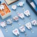 Geyoga 12 Pcs Dental Badge Reel Dental Hygiene Appreciation Gifts Tooth Shaped Badge Holder Retractable with ID Clip for Nurse Week Coworker Office Hygiene Hygienist School Student Friend Graduation