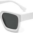 livho Rectangle Polarized Sunglasses Trendy for Women Men Retro Sun Glasses for Women Men 2025 Oversized UV Protection Shades (White/ Black)