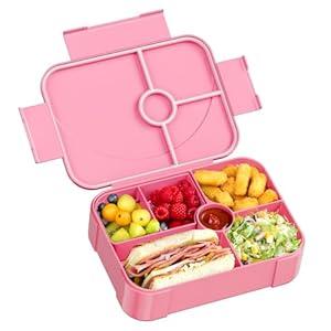 Lunch Box Kids Bento Box, Leakproof Bento Lunch Box with 6 Compartments, BPA-Free Lunch Containers for Adults/Kids/Students, 40 oz Portable On-the-Go Meal and Snack Packing - Pink