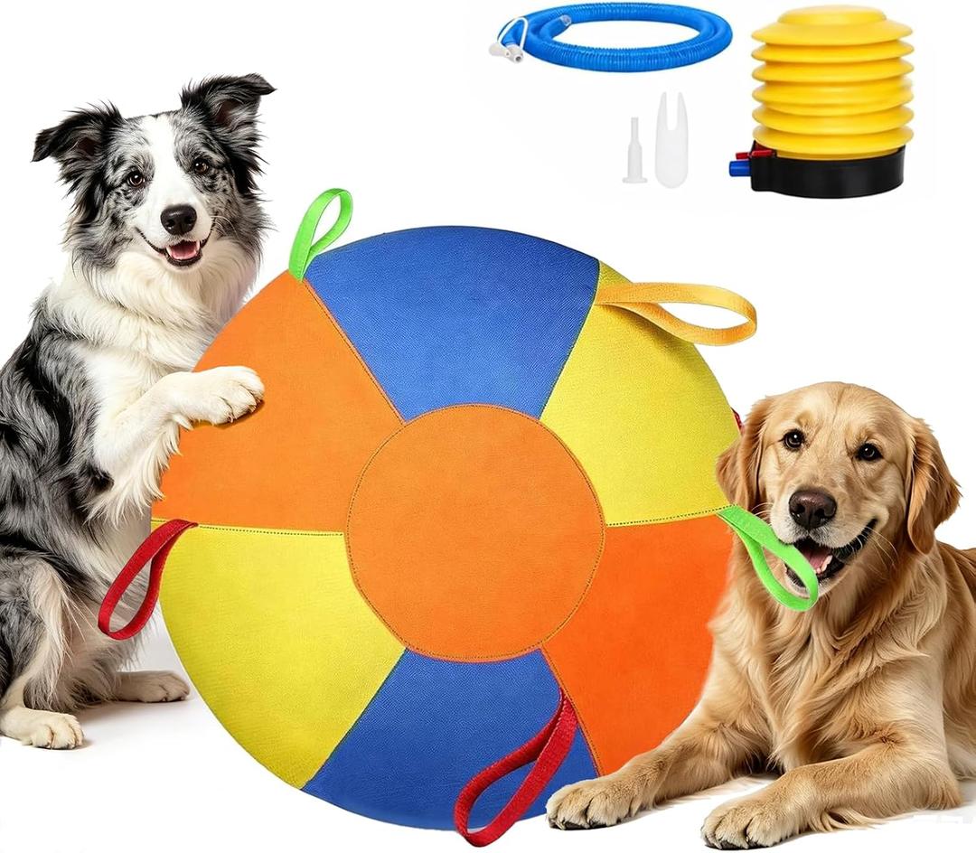 Herding Ball for Dogs, Inflatable Dog Ball for Outside Play, Calming Jumbo Ball for Dogs with Handles, Interactive Herding Toys for Border Collies, Australian Shepherds, Blue Heelers, Horses (18'')