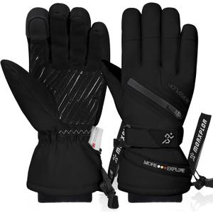 Winter Ski Snow Gloves Men Women,Waterproof Windproof Touchscreen Snowboard Gloves,3M Thinsulate Insulated Warm Winter Snowmobile Gloves (Medium, Black)