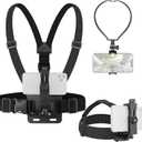 ChromLives 3 in 1 Hands Free Phone Holder - Neck, Head, Chest Mount Set for iPhone, GoPro Hero & More