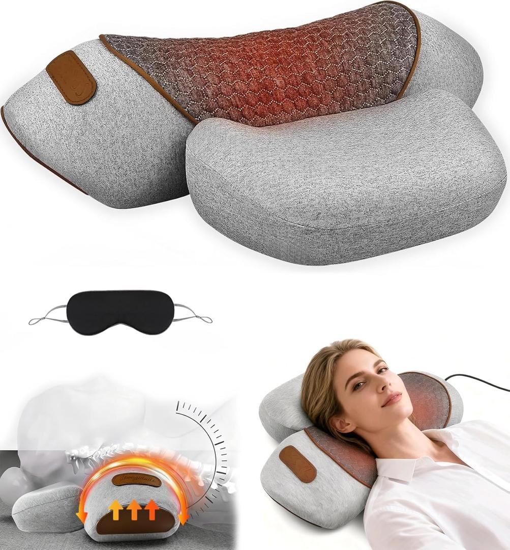 Neck Massager Pillow, 3-in-1 Neck Pillow, Massage Neck Hump for Shoulder Relief, Relieves Deep Tissue by Heating and Stretching, Ergonomic Cervical Traction Support