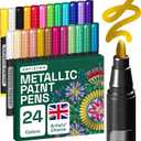 ARTISTRO 24 Metallic Markers with Medium Tip, Acrylic, Pre-Activated Pens for Kids & Adults, Metallic Markers for Black Paper, Rocks