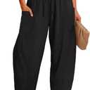 MEROKEETY Women's Linen Wide Leg Pants Summer 2026 Casual Loose Beach Vacation Baggy Palazzo Barrel Pant with Pockets, Large