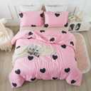 Caressma Girls Pink Comforter Set Twin Size - Blush Pink Cute Love Heart Print Comforter Bedding Set for All Seasons, Geometric Soft Microfiber Comforter Set with Pillowsham