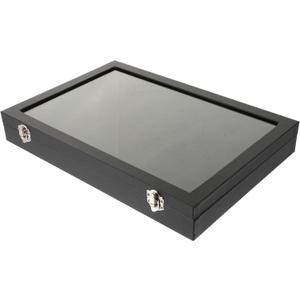 Large Portable Jewelry Organizer Box with 24 Compartments, Window Display Case with Glass Lid, Black Jewelry Storage Container for Travel and Desktop Use