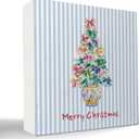 kunlisa Chinoiserie Christmas Tree Wooden Sign, Preppy Christmas Decor, Coquette Colorful Bow Xmas Tree Grandmillennial Wood Box Sign for Home Office Desk Tabletop Shelf Wall Decorations, 5x5 Inch