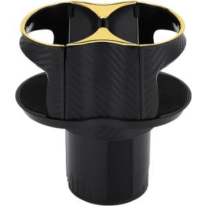 Cup Holder, 2.36" Car Center Console Armrest Add-On Cup Holder Plastic Carbon Fiber Pattern Black Gold Tone, 1 Pc