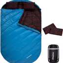 KingCamp Double Sleeping Bag for Adults, Queen Size 2 Person XXL Flannel Sleeping Bag, Waterproof Lightweight Flannel Quilt with 2 Pillows, Perfect for Couples Family Camping Hiking (Thermal Pod-Blue)