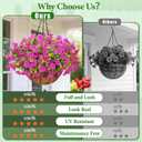 Yastouay Artificial Hanging Flowers for Outdoors, Fake Hanging Plants with Baskets, UV Resistant Hanging Flowers Fake Flowers for Outdoors Porch Patio Garden Spring Summer Decor(Purple Red)