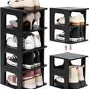 TRZZ 5-Tier Small Shoe Rack, Vertical Narrow Stackable Organizer with Removable Partition, Efficient Shoe Storage for Closet, Entryway, and Small Spaces (Black)
