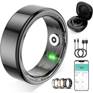 Smart Ring for Women Men,Fitness Tracker Ring with Heart Rate, Sleep Monitoring, Blood Oxygen, Step Counting for iOS and Android, No Subscription Fee, Waterproof, Valentines Day Gifts(Black, 9)