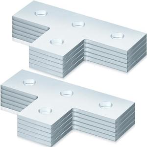 Tandefio 10 Pcs 4 Hole T Shaped Connector Flat Plate T Fitting Bracket Brace Fixing Repair Joint Bracket, Steel Surface Electrogalvanized, Fit for 1/2" Bolt in 1-5/8" Strut Channel, Thickness 4.8mm