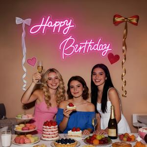 Happy Birthday Neon Sign, Pink LED for Birthday Party Backdrop 22x16.9 Inch
