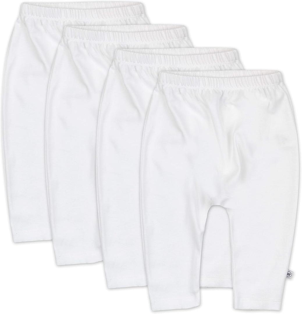HonestBaby Unisex-Baby Multipack Harem Pants Roomy Fit Pull on Bottoms 100% Organic Cotton for Baby Boys, Girls (4-pack Bright White)