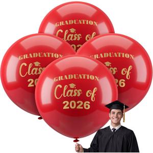 Kasyat 4 Pcs 36 Inch Extra Large Graduation Balloons Class of 2026 Balloons Latex Jumbo Giant Congrats Grad Balloon for College, High School, University Graduation Party Decorations(Red and Glod)