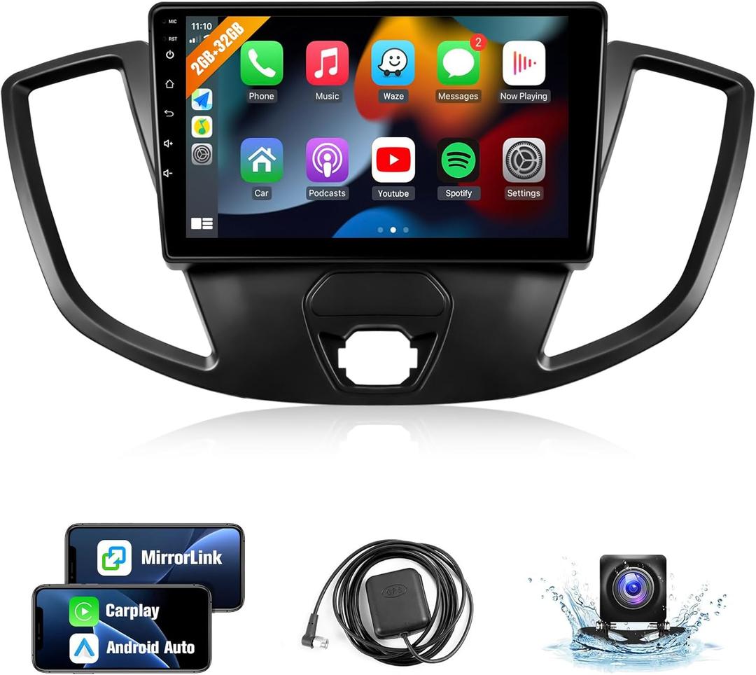 Naifay Android Car Stereo for Ford Transit 2013-2019 with Wireless CarPlay Android Auto, 2+32G 9inch Touchscreen Car Radio for Ford Transit with Bluetooth/FM Audio Receivers/GPS/WiFi/SWC/Split Screen