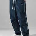 FCOOLYEET Men Track Pants Y2k Drawstring Lightweight Sweatpants Wide Leg Cool Parachute Pants Streetwear (S)
