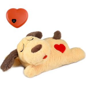 BEVERLYSHARK Heartbeat Puppy Toy Soft Dog Anxiety Relief Calming Aid Plush Stuffed Animal with Heartbeat Pet Sleep Calming Aid Toys Dog Heartbeat Toy for Pet Dogs Cats (Yellow)