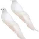 2pcs White Bird Ornaments - 9 Inch Clip-on Fake Doves for Christmas Tree - Artificial Feathered Bird Decor for Wedding & Memorial Home Figures