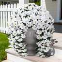 HyeFlora Artificial Flowers for Outdoors, 2pcs Faux Hanging Morning Glory Silk Fake Flowers Lifelike Artificial Plants UV Resistant Flowers for Outside Planter Patio Garden Porch Decor (White)