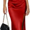 DAAWENXI Women's Summer Sexy Strapless Satin Tube Bodycon Midi Dress Side Slit Cocktail Party Long Dresses (Red)